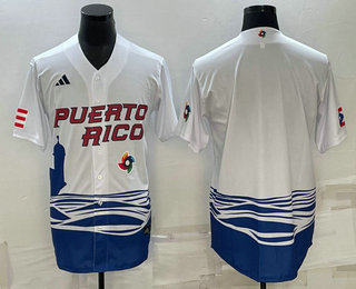 Men%27s Puerto Rico Baseball Blank White 2023 World Baseball Classic Stitched Jersey